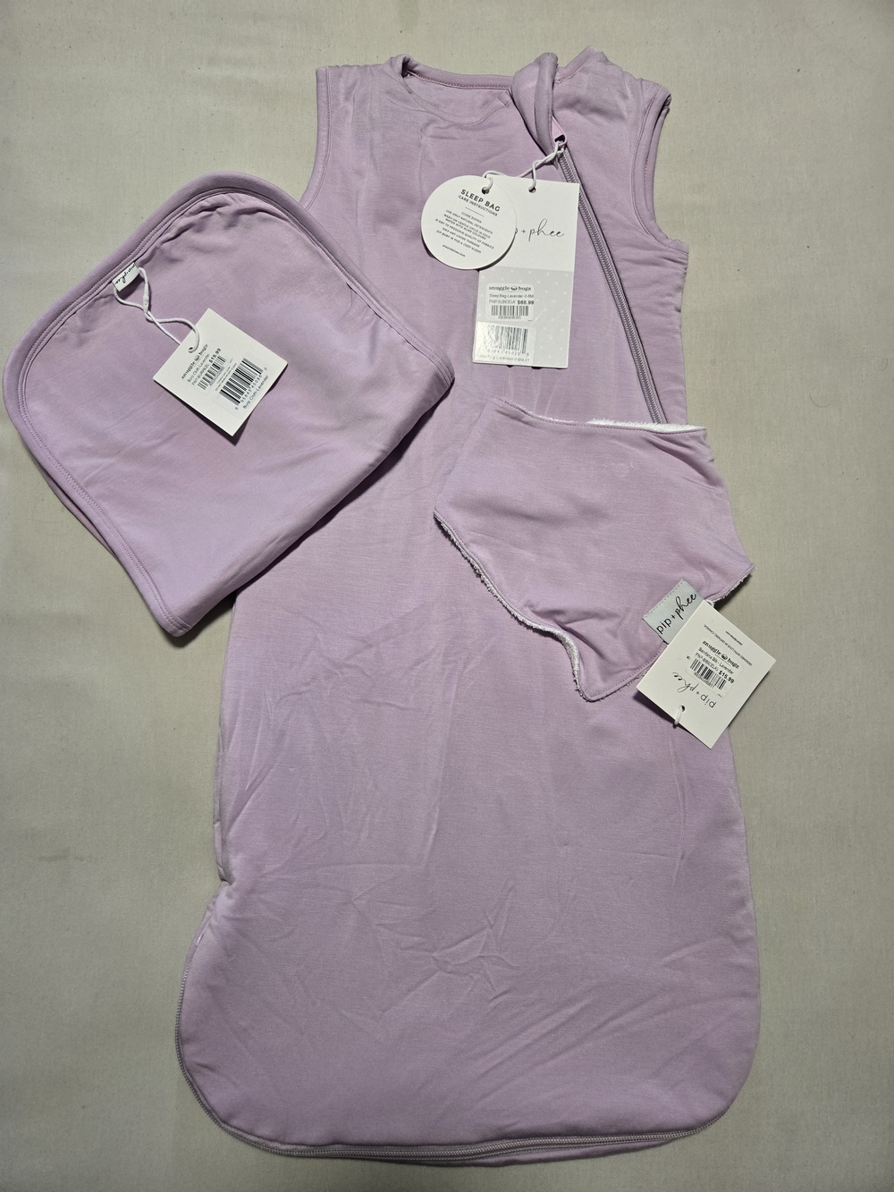 Pip & Phee Sleepsack, Bib and Burp Cloth - Lavender, Bamboo